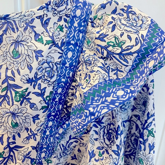 LOFT Ruffle Bib Tie Neck Blouse - Blue - SP - Picture 9 of 10